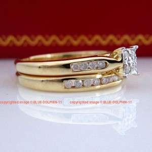   Natural Diamonds Solid 9ct Yellow Gold Engagement Wedding Rings Set
