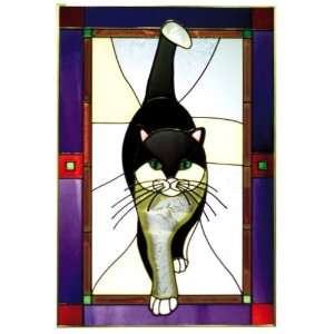 Cat (Black & White) Art Glass Panel Wall Window Hanging Suncatcher 20 