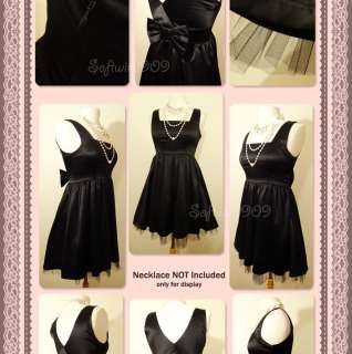   Satin BOW Accent Full Skirt Classic Mini Cocktail Party Dress  