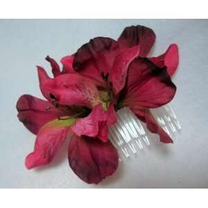  Maroon Alstroemeria Flower Hair Comb Beauty