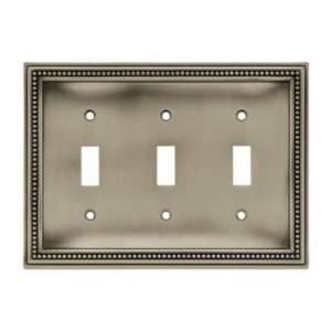  Wall Plate, Beaded Design, Triple Switch, Brushed Satin 
