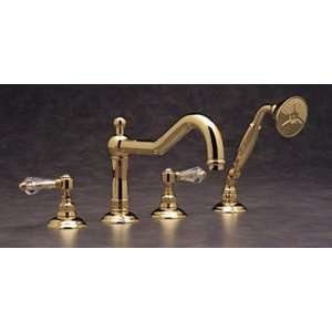  Rohl Satin Nickel Column Spout Tub Filler with Metal Cross 