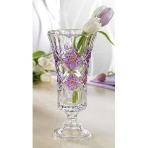  ASHLEY GLASS FOOTED VASE W/PURPLE ACCENTS 13