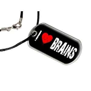   Heart Brains Zombies   Military Dog Tag Black Satin Cord Automotive