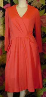80s Adele Simpson coral pink jersey Dress 38 32 44  