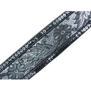  4.5 Yard Black Jacquard Silver Woven Sequin Ribbon Trim 
