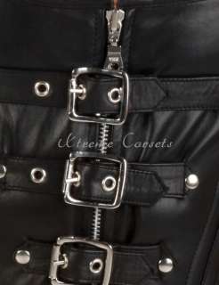 Victorian Black Leather Overbust Corset 80077A Sz 44  