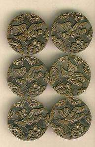 Unusual Victorian Metal Vulture Picture Buttons  