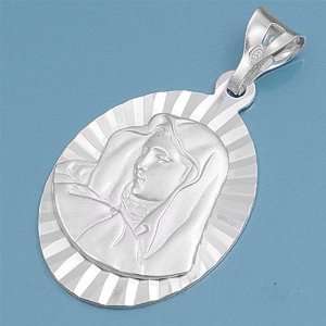  Virgin Mary Pendant   Sterling Silver with Satin Finish 