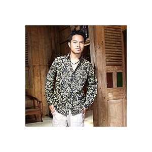  NOVICA Mens cotton batik long sleeve shirt, Autumn Night 