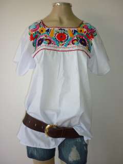 PEASANT PUEBLA HAND EMBROIDERED MEXICAN BLOUSE TOP S  