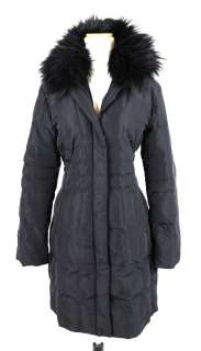   MADISON Long Black Quilted FIN RACCOON FUR TRIM DOWN COAT M  