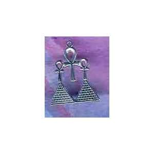  Egyptian Jewelry Triple Ankhs with Pyramid Sterling Silver 