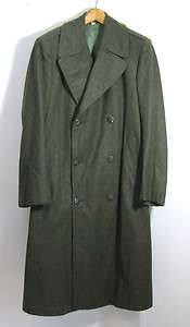 Vintage Military WWII Wool Army Green Mens Dress Coat Overcoat Button 