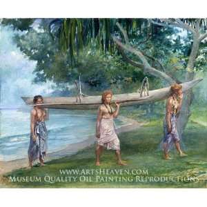  Girls Carrying a Canoe, Vaiala in Samoa