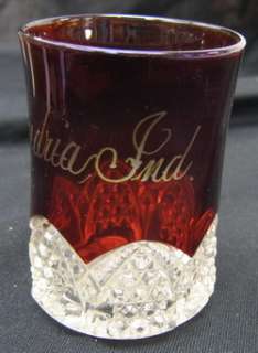 EAPG RUBY stained tumbler ALEXANDRIA IND souvenir glass  