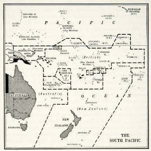  1941 Lithograph Vintage Map South Pacific British Rule Territories 