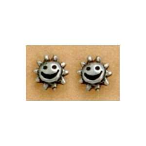  Oxidized Sterling Silver Smiling Sun Post Stud Earrings, 1 
