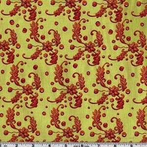  Givens Japanese Flowers Rust Orange Fabric By The Yard tina_givens