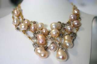 FABULOUS 18k gold NECKLACE with PEARLS and brown fancy natural 