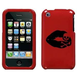 APPLE IPHONE 3G 3GS BLACK SKULL LIPS ON A RED HARD CASE COVER