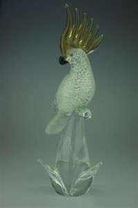 Murano Glass Bird Formia di Vetri Glass Magnificent White Cockatoo 