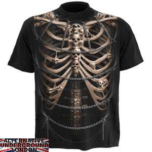   DIRECT SKULL CAGE T SHIRT RIBCAGE SKELETON CHAINS RIBS ALLOVER PRINT