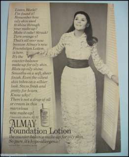 1968 Vintage ALMAY Make Up White Lace Dress 60s Ad  