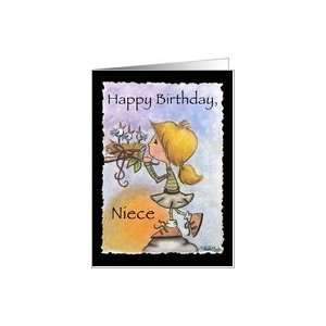   Birthday for Niece Little Girl and Bird Nest Precious Package Card
