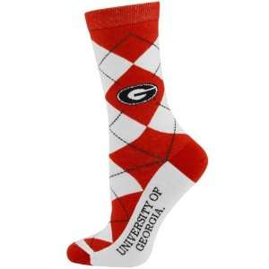 Georgia Bulldogs Ladies White Red Argyle Socks