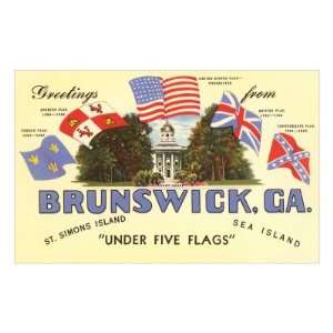  Greetings from Brunswick, Georgia, Flags Premium Poster 