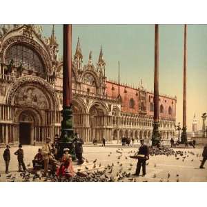 Vintage Travel Poster   Pigeons in St. Marks Place Venice Italy 24 X 