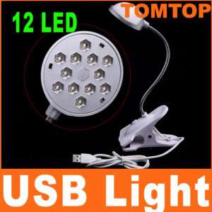 12 LED USB Bright Flexible Desk Computer Lamp with Clip  