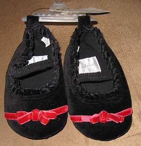 NEW with tags Baby Infant Shoes Black Velvet Red Ribbon Koala Kids 12 