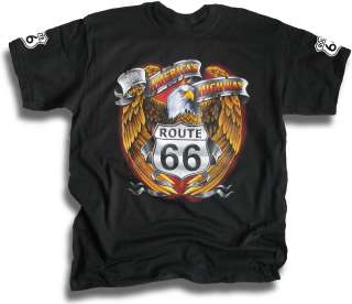 American Biker Route 66 Mens T Shirt Sm 3XL Crest Eagle Wings With 