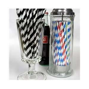  Paper Drinking Straws   Midnight Black and White Stripes 