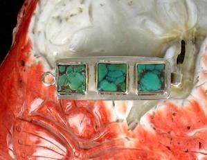 LARGE GREEN BLUE TURQUOISE STERLING CLASP 3 STONE #5~  