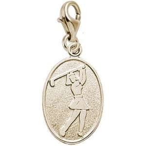 Rembrandt Charms Female Golfer Charm with Lobster Clasp, 10K Yellow 