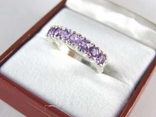 Amethyst 7 Stone Ring 1.05 925 Sterling Silver Size 7  