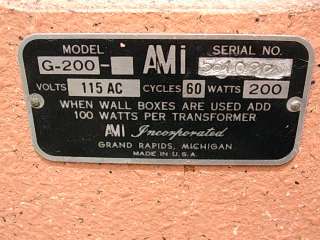 AMI G 200 juke box, serial # 561022   good unrestored 45 rpm machine 