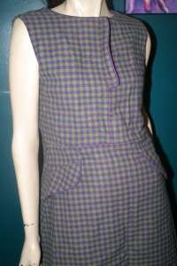 Incredible WOOL CHECK VINTAGE DRESS green/purple Med pinup ROCKABILLY 