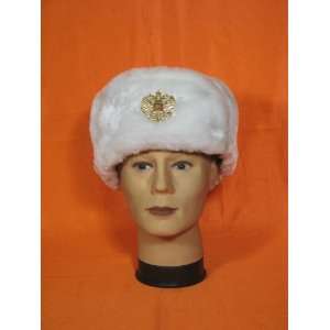  Russian White Ushanka with Imperial Eagle Badge 