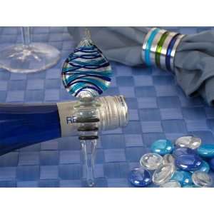   art deco teardrop design stopper blue and silver colors (Set of 6