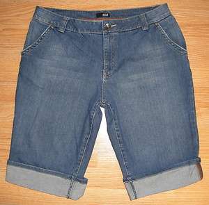 Womens ANA Stretch Long Denim Blue Jean Cuffed Shorts Distressed Size 