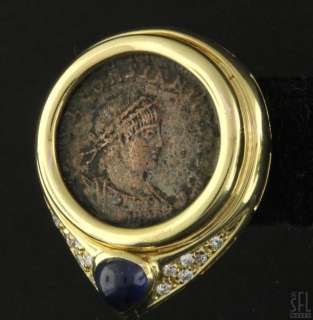   GOLD 1.36CTW VS/F DIAMOND/SAPPHIRE ANCIENT ROMAN COIN EARRINGS  