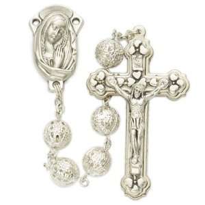  7mm Filagree Silver Plated Beads and Madonna Center Rosary 