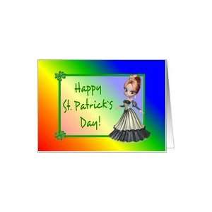  Patty`s Day Lady with Red Hair Clovers Card Health 