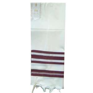 Wool Tallit, Wine Colored Traditional Stripes. Gold Emproidered Atara 