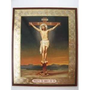  Crucifixion, Orthodox Icon Wood (15x18 cm / 6x7 in 