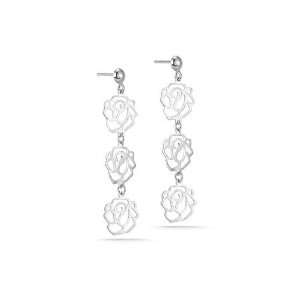  14K White Gold Hand Crafted Matte Finished Dangling Rose 